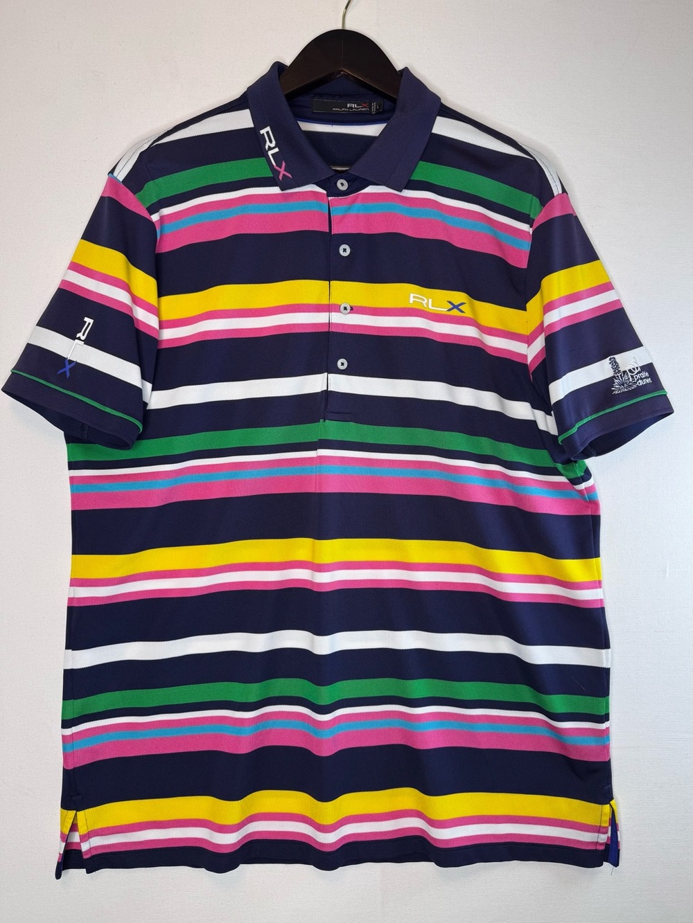 RLX Ralph Lauren Prairie Dunes Men's Golf Polo Shirt sz L striped colorful logo